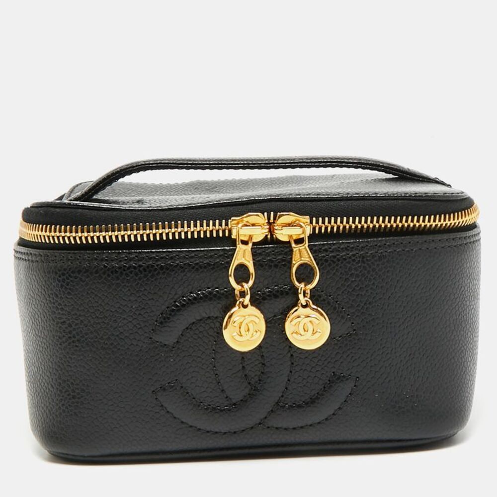 Chanel Cc Timeless Black Caviar Leather Vanity Case